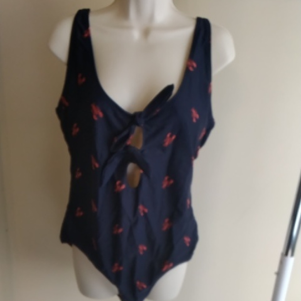 Old Navy- Navy One-Piece Swimsuit with Red Lobster Print and Front Knot